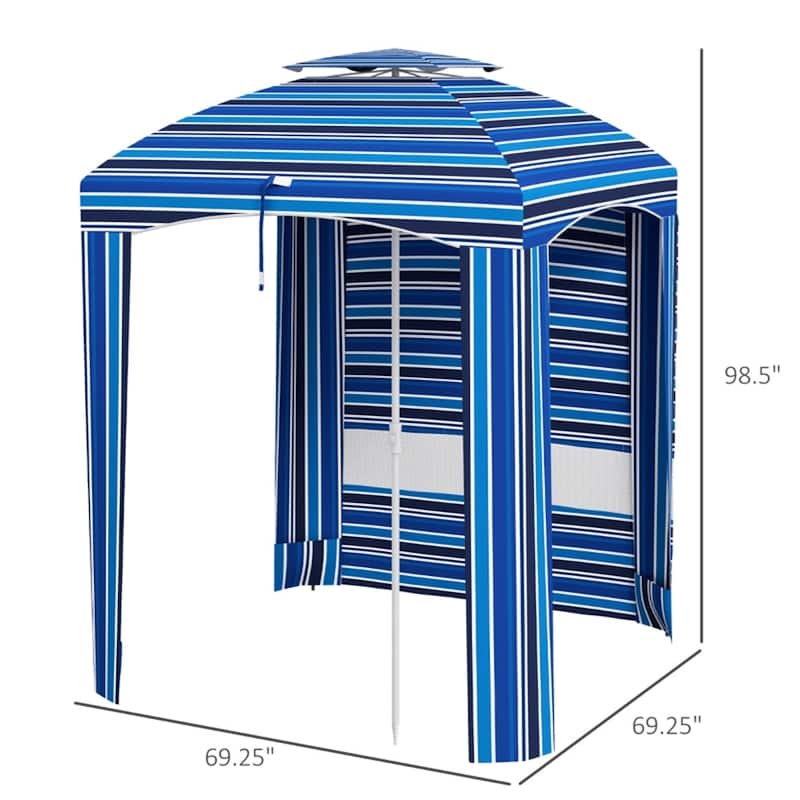 Outsunny 5.8 Ft Beach Umbrella with Polyester Canopy and Removable Side Panels Fringed Ruffles Wind Resistant