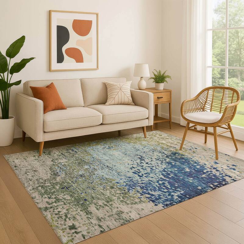 Premium Washable Super Soft Abstract Solid Mayfield Rug - Blue - 5' x 7'6"