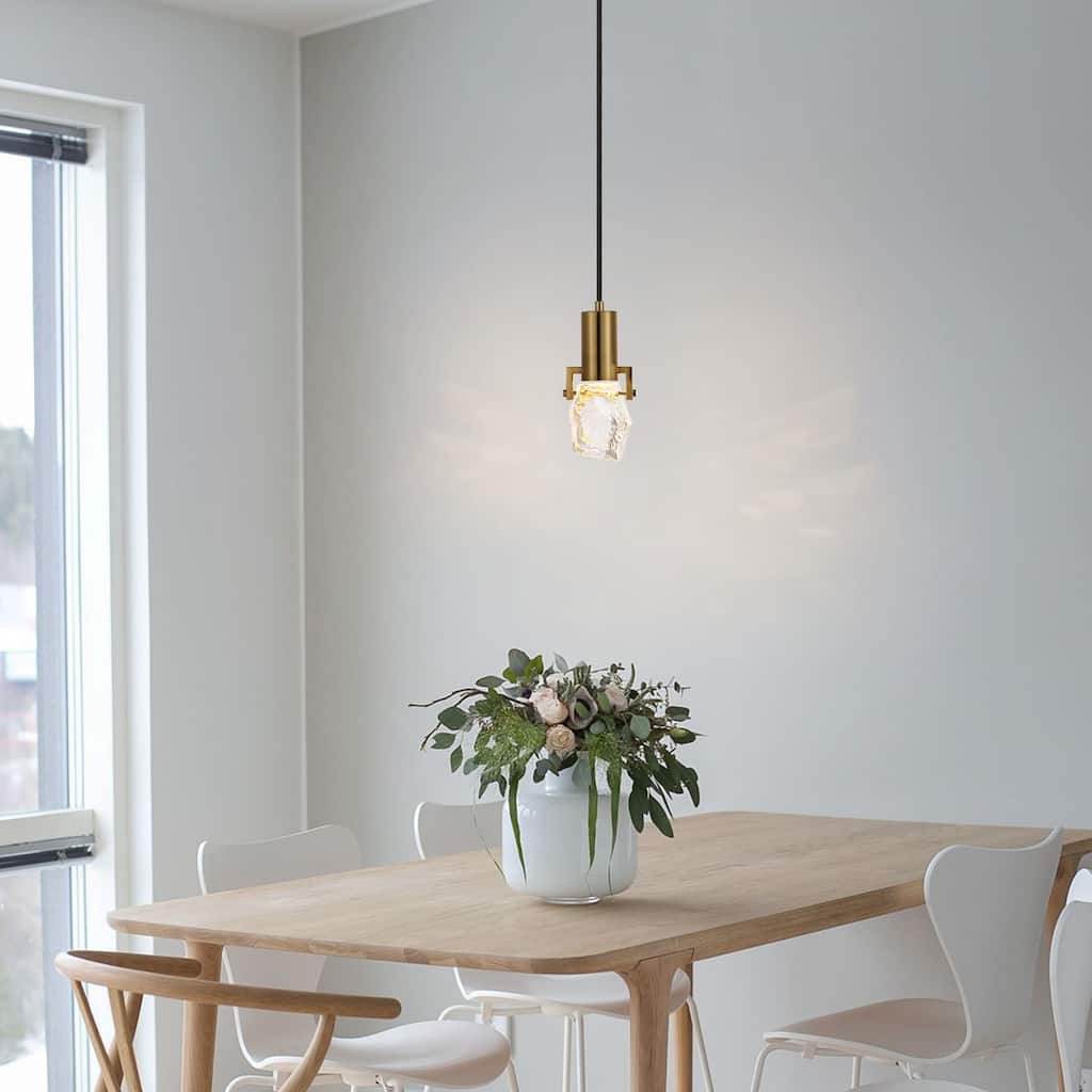 WINGBO 1-Light Modern Crystal Pendant Light Fixture Height Adjustable Hanging Light