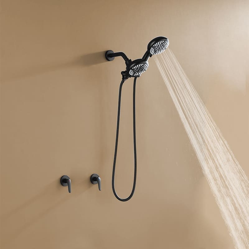 Wall Mount Shower Faucet with Handheld Shower Brass 5-Setting Spray Dual Head Shower System with Rough-in Valve