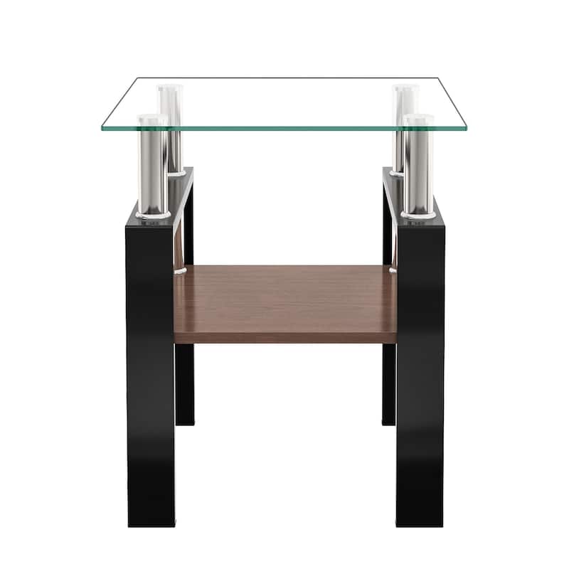 Set of 2 Modern Tempered Glass Tea Table,Tempered Glass Tabletop with MDF Layer,Coffee Table