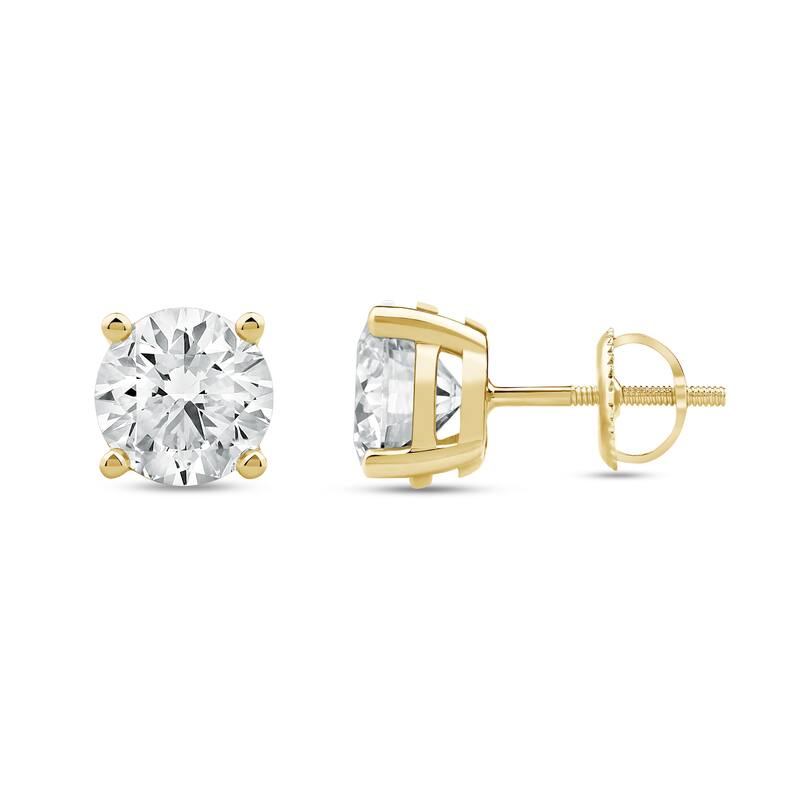 IGI Certified 1ct-4ct TDW Round Lab-Grown Diamond Solitaire Stud Earrings in 14k Gold