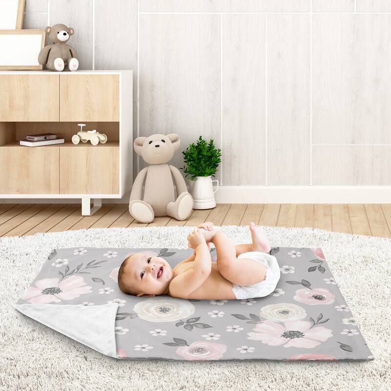 Grey Watercolor Floral Girl Baby Receiving Security Swaddle Blanket - Blush Pink Gray White Shabby Chic Rose Flower Farmhouse