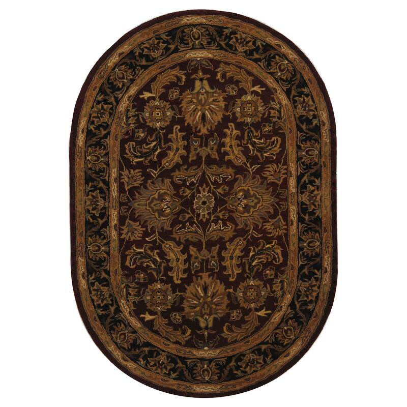 SAFAVIEH Handmade Heritage Sharee Traditional Oriental Wool Rug - 4'6" x 6'6" Oval - Red/Black