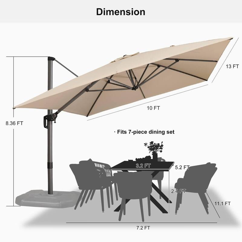 PURPLE LEAF 10 x 13 ft 360 Degree Rotation Patio Umbrella
