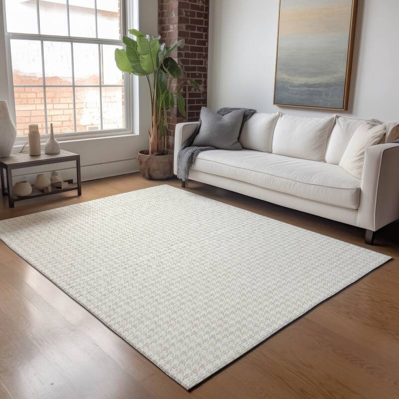 Premium Washable Super Soft Modern Houndstooth Mayfield Rug - Linen - 10' x 14' - Rectangle