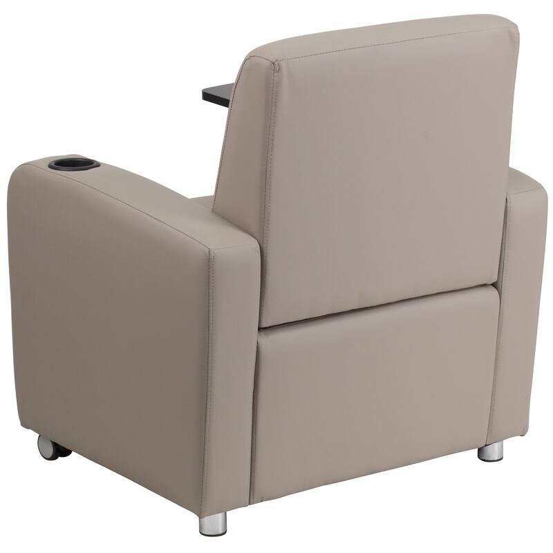 LeatherSoft Guest Chair with Tablet Arm, Front Wheel Casters and Cup Holder