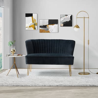 HULALA HOME Comfy 45" Metal Legs Curved Sofa 2 Seaters Loveseat with Tufted Back