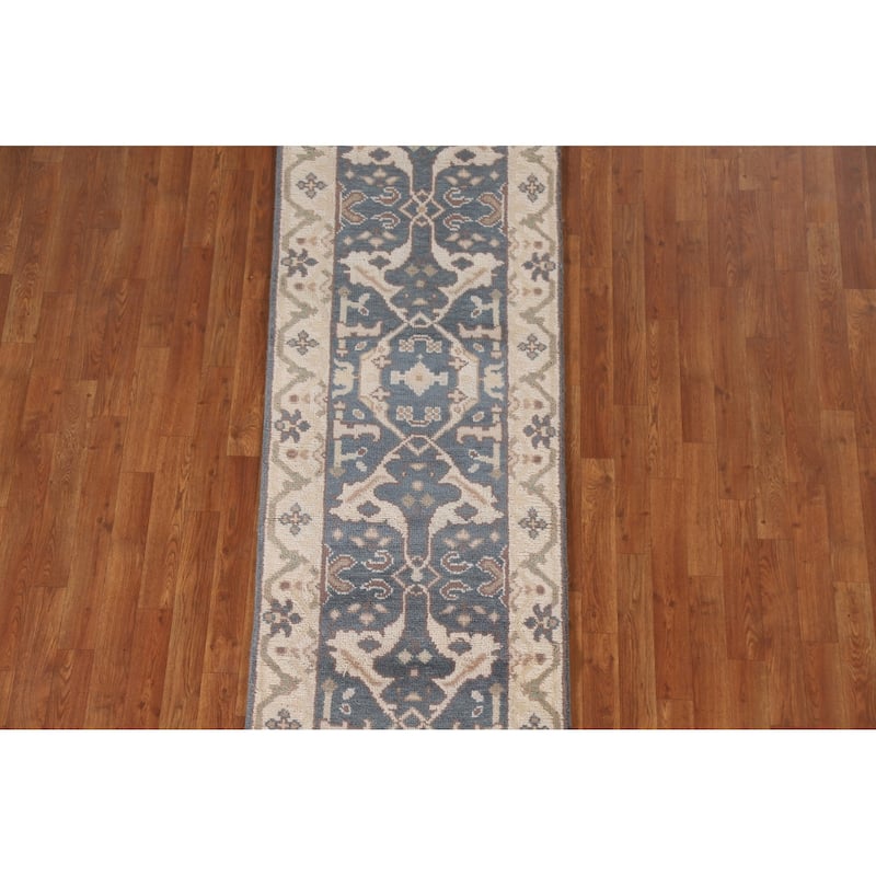 Blue Oushak Style Runner Rug Hand-knotted Wool Carpet - 2'6"x 8'0"