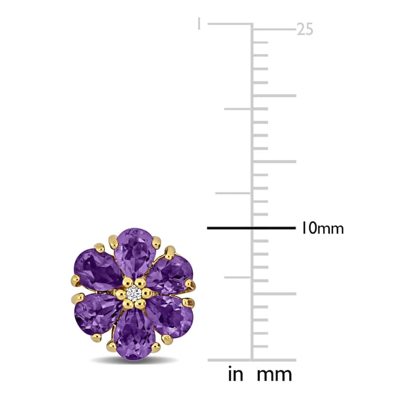 Miadora Yellow Sterling Silver 1 4/5ct TGW Amethyst and White Topaz Flower Stud Earrings