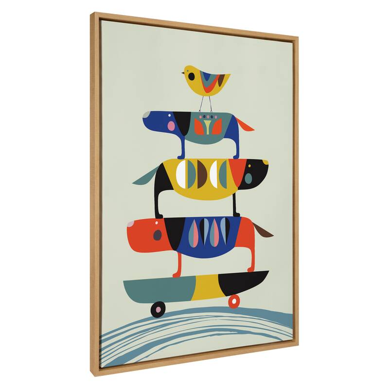 Kate and Laurel Sylvie Skate Dog Framed Canvas by Rachel Lee - 31.5x41.5 - Plastic - Natural