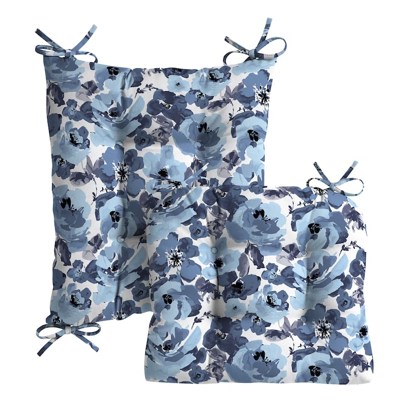 ARDEN Plush Indoor/Outdoor Rocking Chair Cushion Set - 18 x 20 - Blue Garden Floral