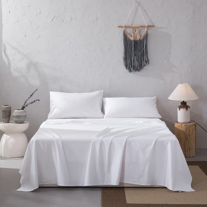 WHOLINENS Cotton Sateen Hotel Collection 400 TC Sheet Set, 17" Pocket - White - Queen