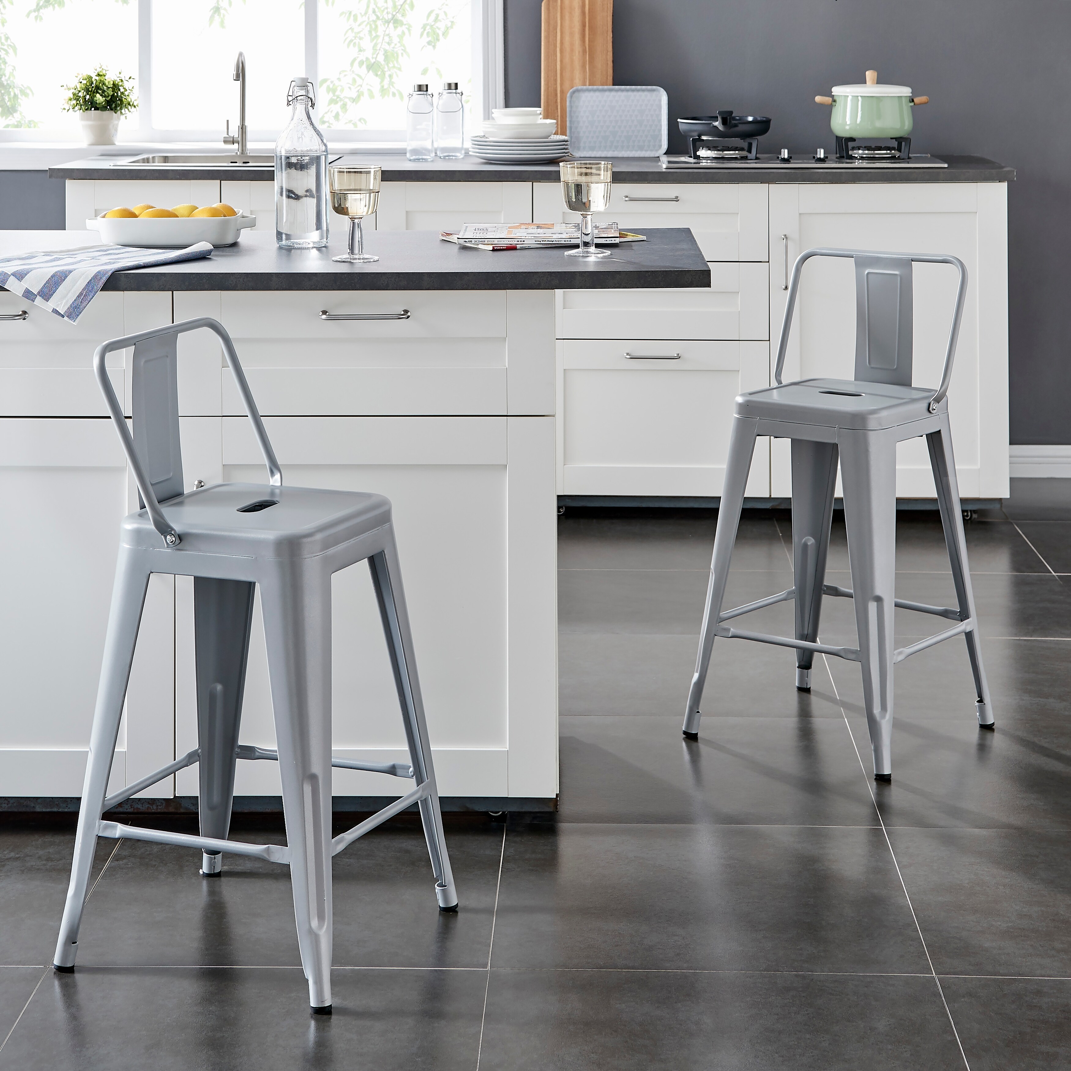 Ac pacific distressed metal shop barstool with back