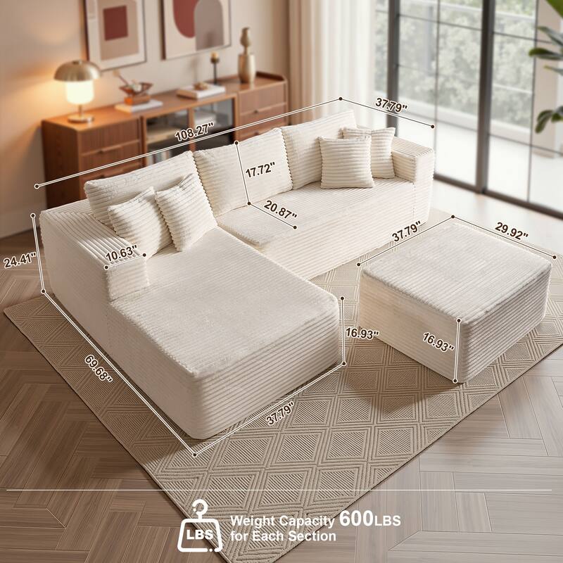 OVIOS All-Foam Cloud L-Shaped Lounger Sofa​ ​​With Ottoman​