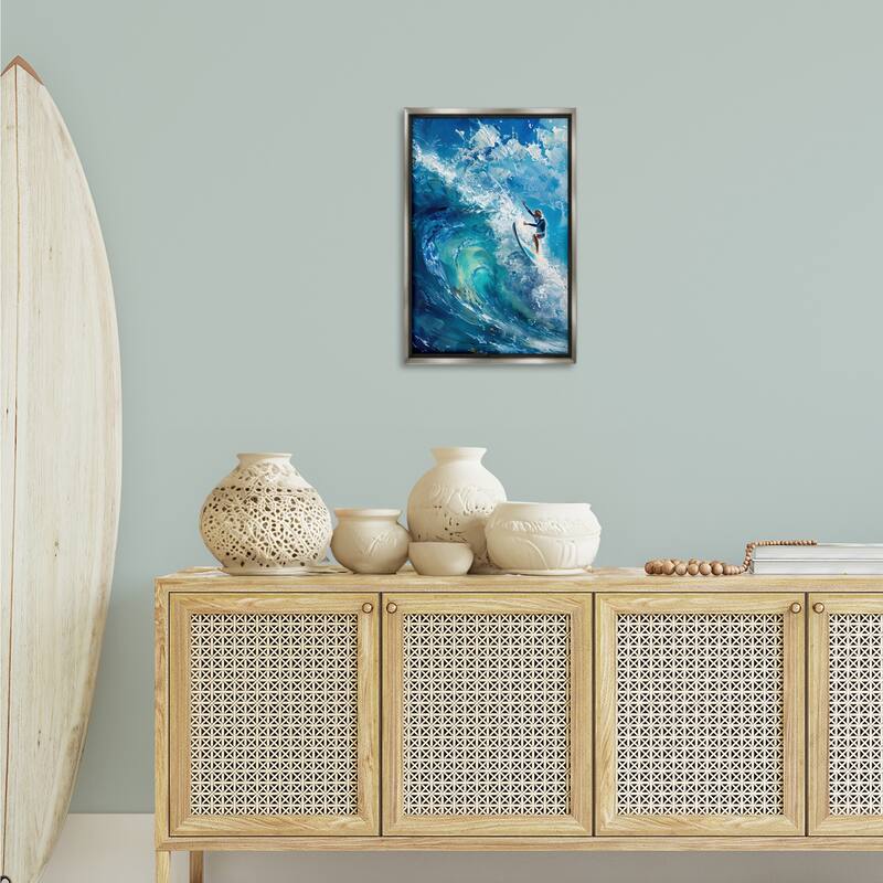 Stupell Soul Surfer on Tidal Wave Framed Floater Canvas Wall Art Design By LSR Design Studio