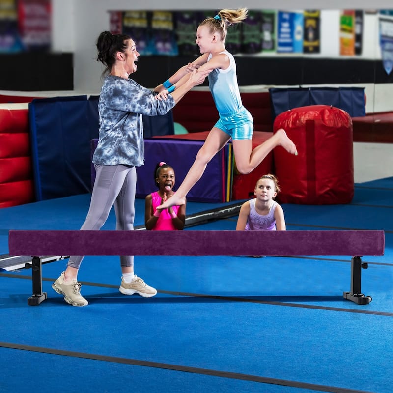 7.5 Feet Adjustable Gymnastics Balance Beam with Suede Surface and EVA Foam for Kids and Teens - 90" x 12" x 17"-23"