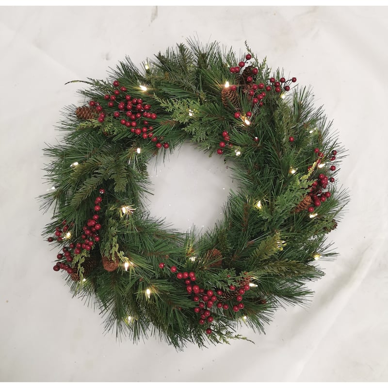 Plymouth Wreath with Dual Color Lights - Battery Operated