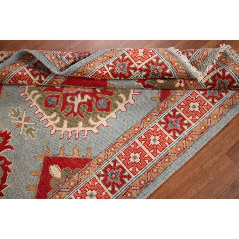 Kazak Accent Rug Hand-Knotted Geometric Wool Carpet - 3'4" x 4'11"