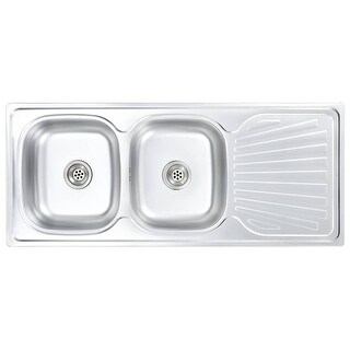 vidaXL Kitchen Sink Double Basin with Strainer Trap Stainless