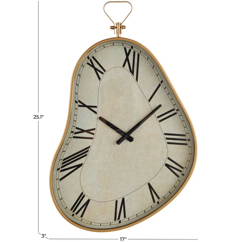 Metal Wavy Decorative Wall Clock with Gold Frame and Black Accents - White - Roche River Decor - 3"W x 17"L x 25"H