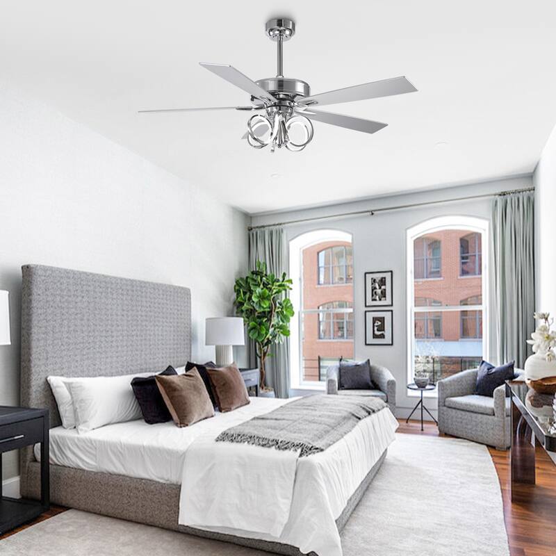 52-inch Modern Chrome Ceiling Fan with Dimmable LED Light and Reversible Motor - 52-inch W*19.3-inch H