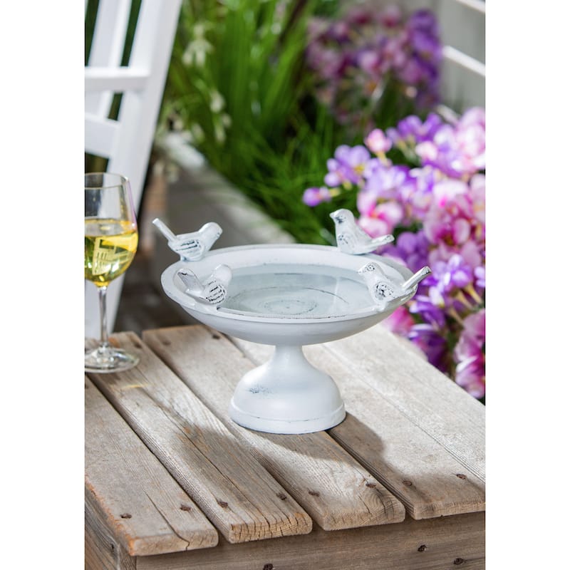 12 in. Perched Birds Metal Tabletop Bird Bath