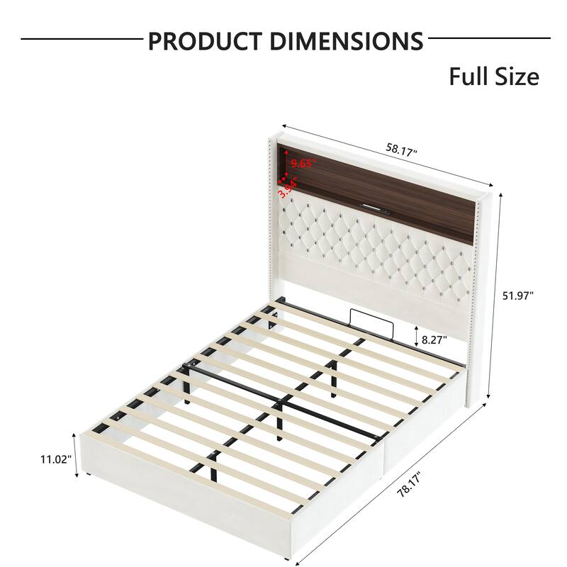 Luxurious Design Platform Bed Frame with USB Port and Night Light