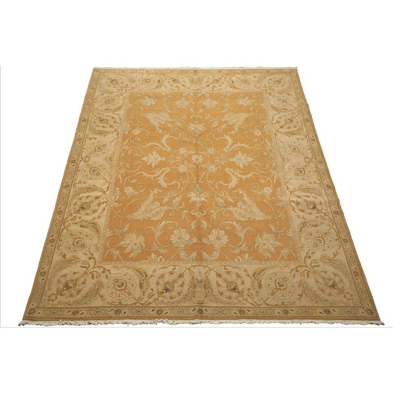 8'2''x9'6'' Hand Knotted Wool Gold Agra Traditional Rug - 8' 2'' x 9' 6''