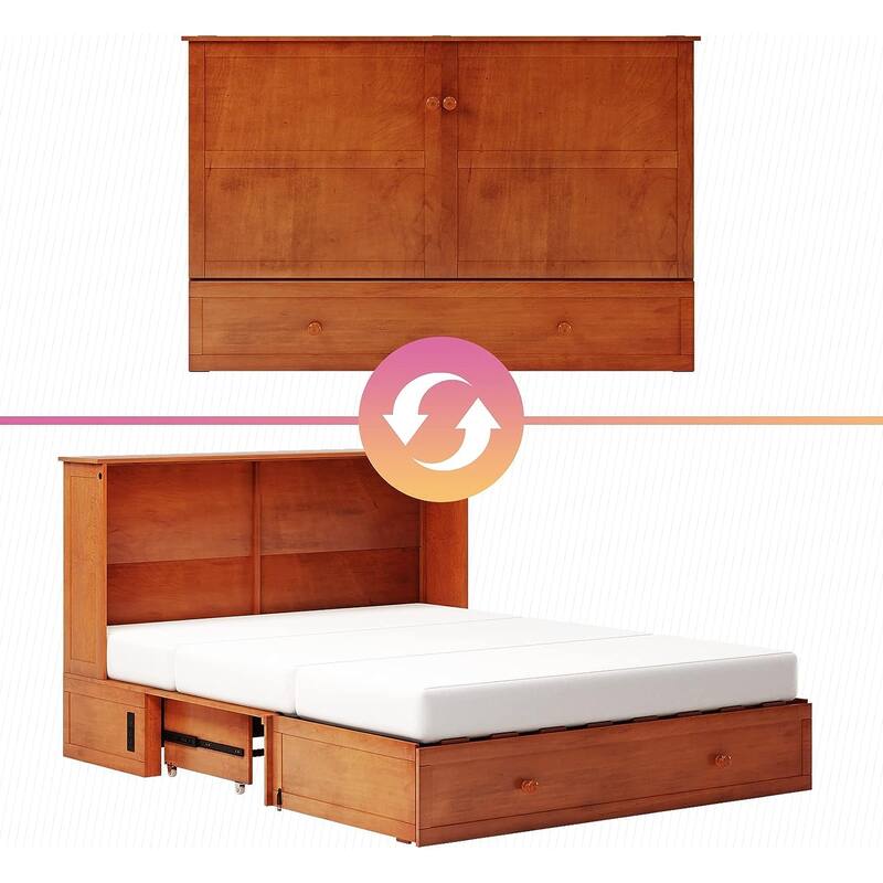 Mixoy Modern Murphy Bed with Mattress and USB Port,Storage Bed with Drawer