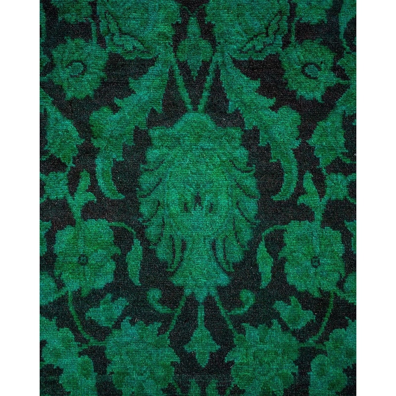 Overton Hand Knotted Wool Vintage Inspired Modern Contemporary Overdyed Green Area Rug - 3' 1" x 5' 5"