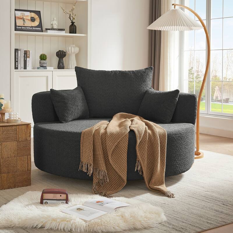 Swivel Barrel Chair with 3 Pillows - Black