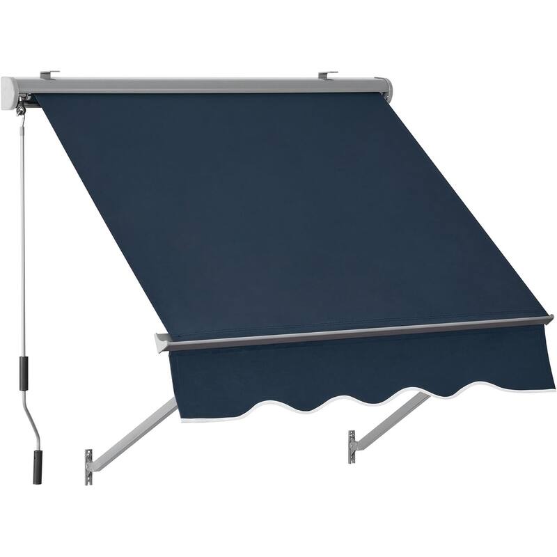 MCombo Patio Window Awnings 65''x80'', Fully Assembled Manual Retractable Sunshade Canopy - Dark Blue