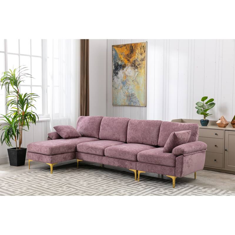 L-Shaped Living Room Sectional Sofa, Convertible Modular Sofa with Gold ...