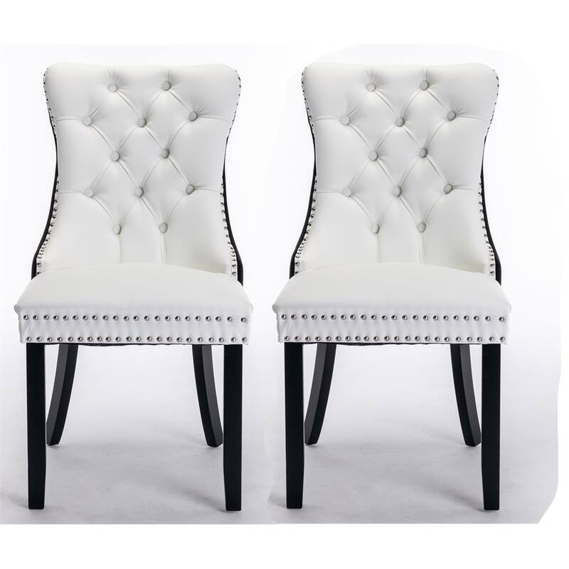 Velvet Upholstered Dining Chair with Wood Legs and Nailhead（Set of 2) - N/A - White