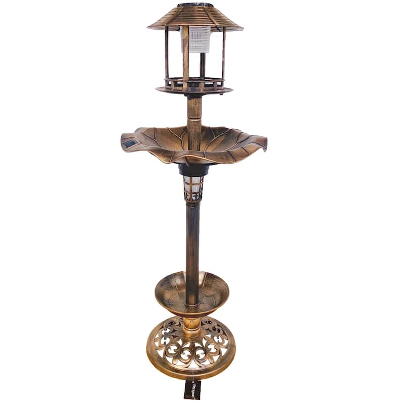 Solar Outdoor Bird Bath Antique Pedestal Fountain Decor Backyard, Gardens W/planter Foundation, Feeder, Stylish Led Lamp