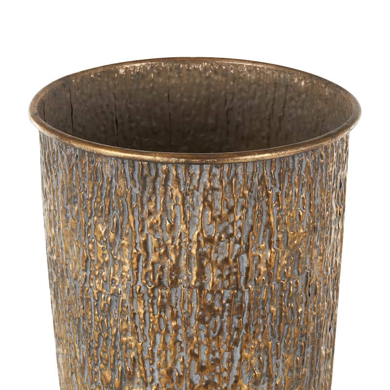 Metal Abstract Tapered Textured Floor Vase with Gray Backing - Set of 3 Brass - Roche River Decor - 17"W x 17"L x 40"H