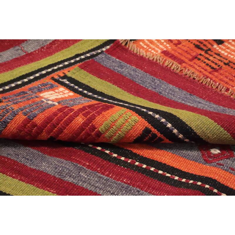 Hand Woven Oriental 100% Wool Carpet Southwestern Tribal Multi-Colored Kilim Area Rug - 8' 11'' X 5' 5''