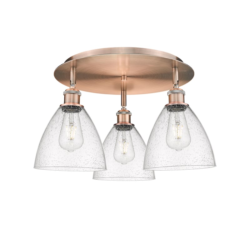 Innovations Lighting Bristol Glass - 3 Light 19" Flush Mount - Antique Copper/Seedy