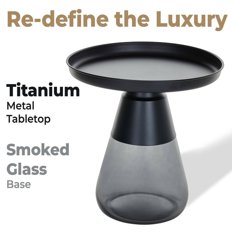 Nesting Table - Matte Black Tray Top with Smoky Glass Base - 19x20