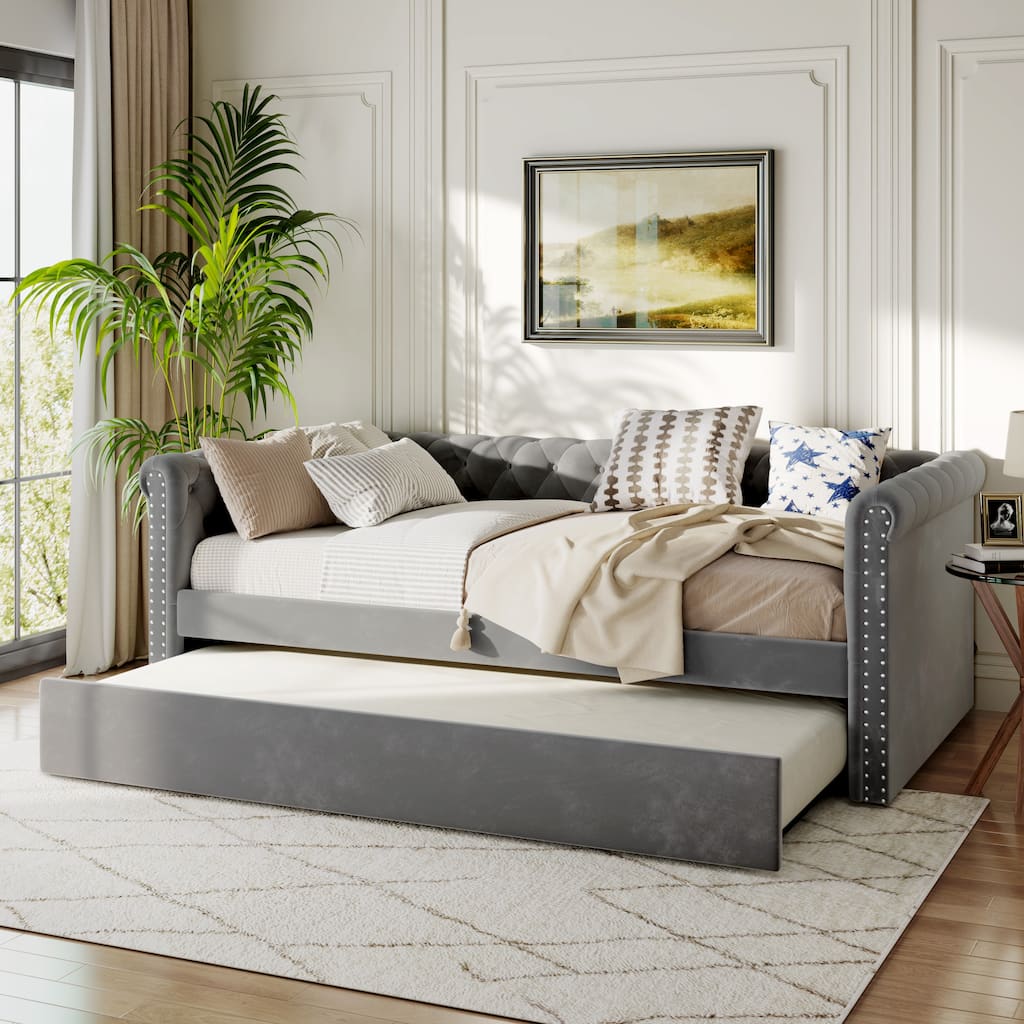 Christopher Knight Home - Augusta Velvet Upholstered Tufted Daybed with Trundle Design