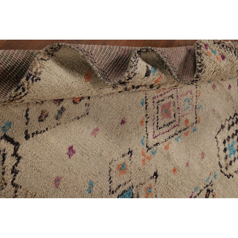 Plush Moroccan Oriental Area Rug Handmade Geometric Wool Carpet - 6'7" x 10'4"