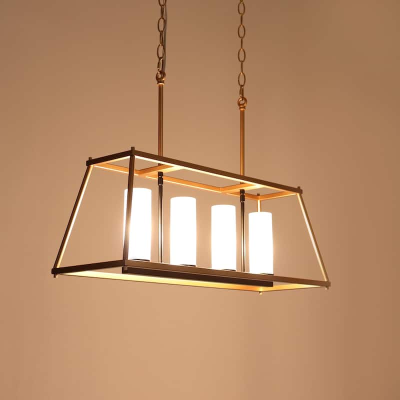Modern Glam 4-Light Gold Linear Chandeliers Kitchen Island Lights for Dining Room - 28.5"L x 9"W x 19.5"H