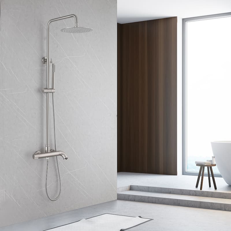 51"H Outdoor 9 Inch Round Rain Shower Set with Handheld Shower (Adjustable Slider)