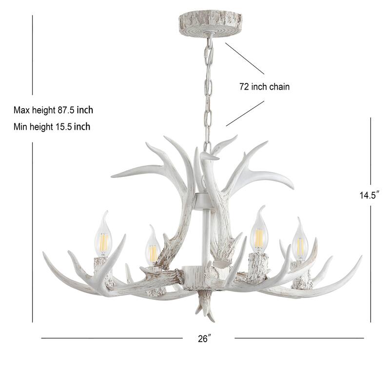 Apollo 26" Adjustable Resin Antler 4-Light LED Chandelier, by JONATHAN Y
