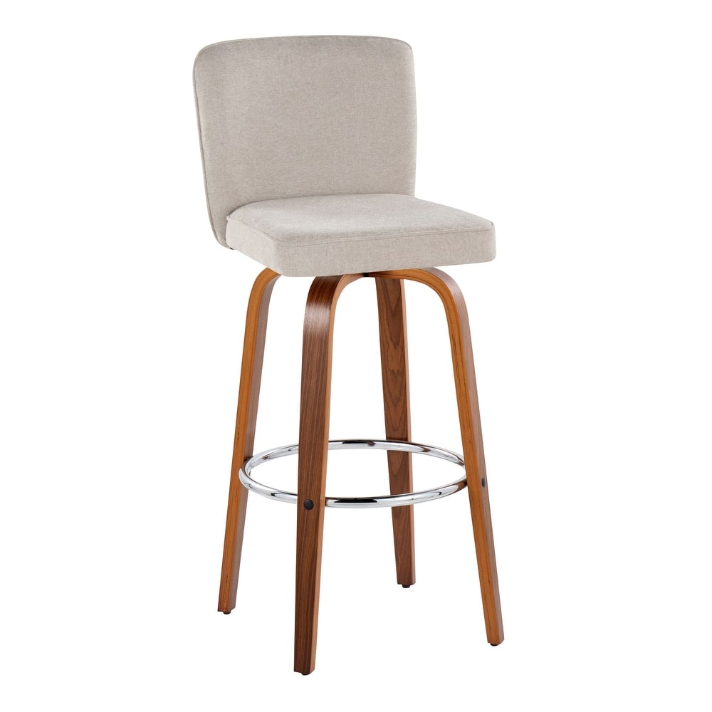 Porch & Den Holden 30" Fixed-Height Upholstered Bar Stool with Bent Wood Legs & Round Footrest (Set of 2)