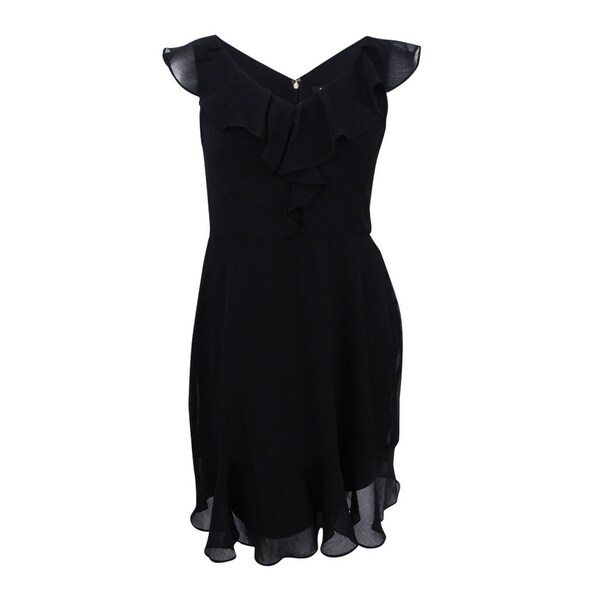 black chiffon ruffle dress