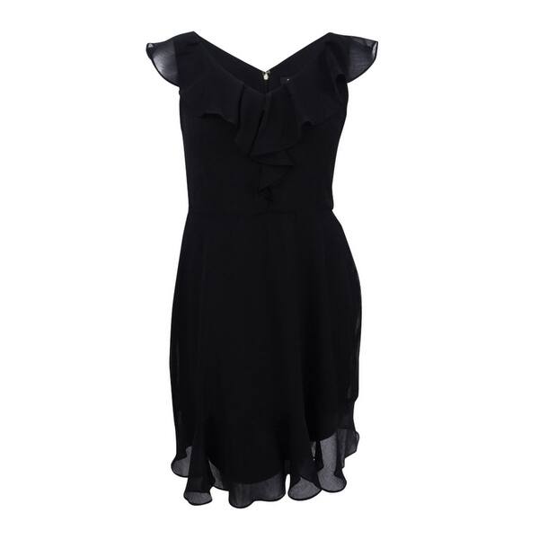 Shop Dkny Women S Ruffle Chiffon Fit Flare Dress Black On