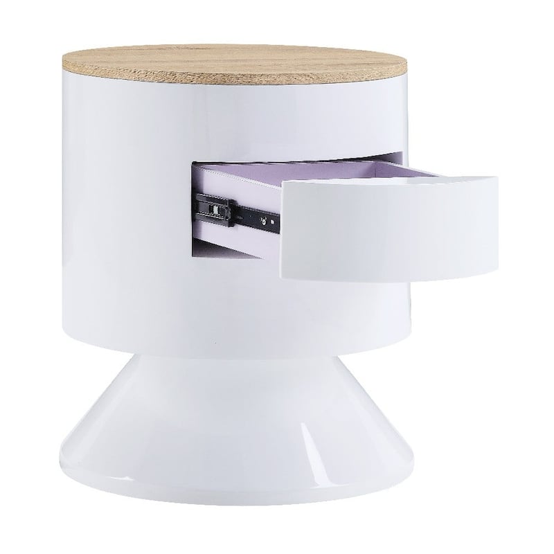 White-Brown Pyramidal Base Circular Wooden Night Table with 1 Drawer - 19" L x 19" W x 22" H