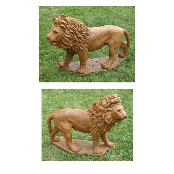 Set Of 2 Majestic Lion Cast Stone Concrete Outdoor Garden Statues On Sale Overstock 16610055